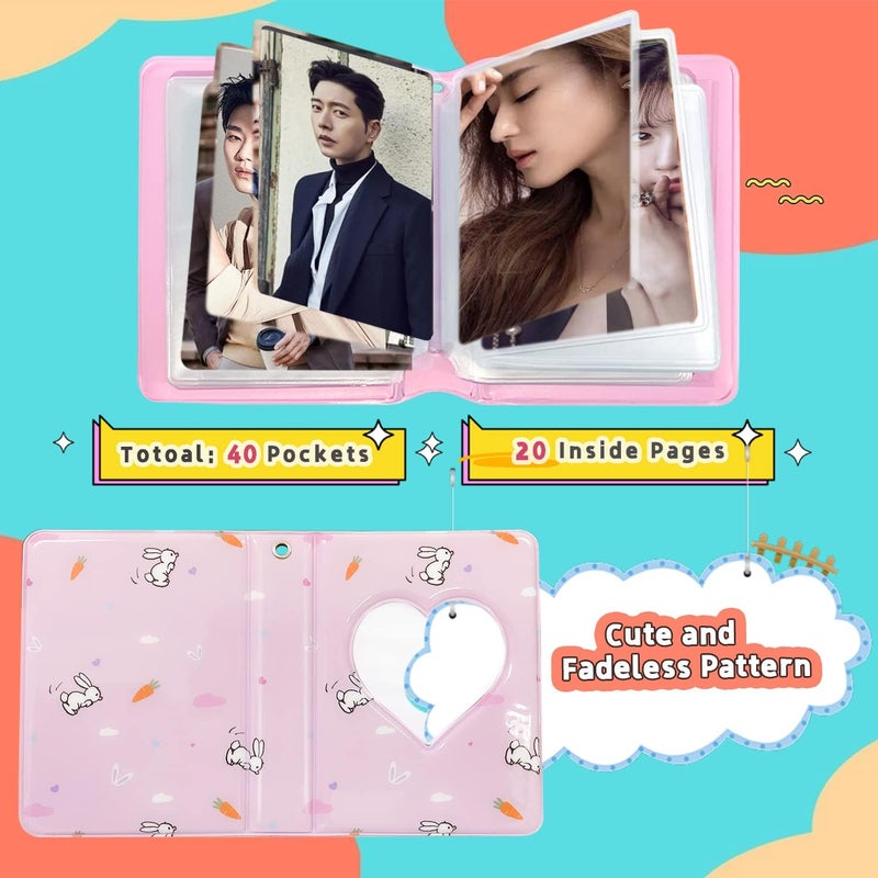 KeCool 3 Inch Kpop Photocard Binder, Pink, 40 Pockets, Mini Photo Album - Image 2